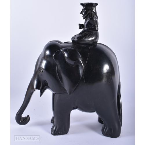 584 - A LARGE ANTIQUE INDIAN EBONY FIGURE OF AN ELEPHANT together with a Victorian burr walnut decanter bo... 