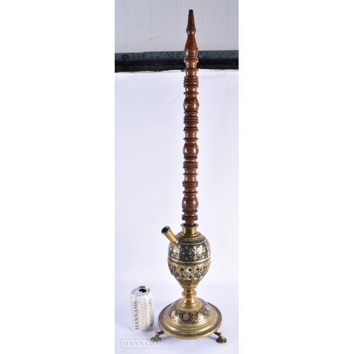 59 - A LARGE EARLY 20TH CENTURY MIDDLE EASTERN ISLAMIC SILVER OVERLAID HOOKAH PIPE. 80 cm high.