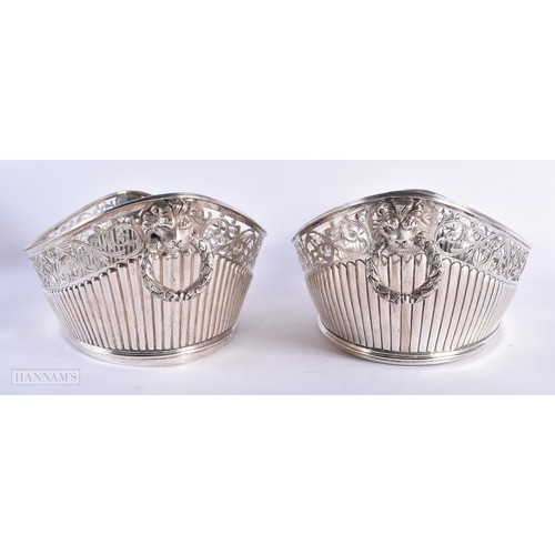 606 - A PAIR OF ENGLISH NEOCLASSICAL SILVER BASKETS. 1312 grams. 32 cm wide.