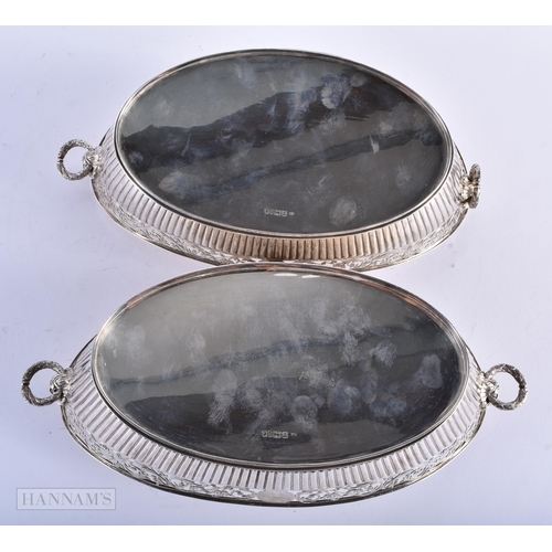 606 - A PAIR OF ENGLISH NEOCLASSICAL SILVER BASKETS. 1312 grams. 32 cm wide.