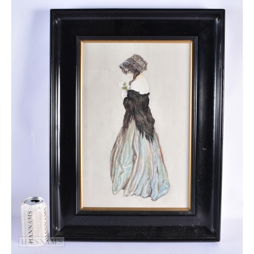 61 - European School (C1920) Watercolour, Female study holding a flower. 58 cm x 42cm.