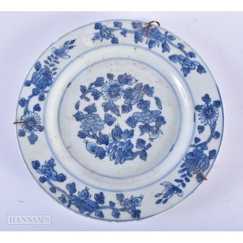 612 - A PAIR OF 17TH CENTURY CHINESE BLUE AND WHITE PORCELAIN PLATES Kangxi. 22cm diameter.