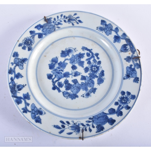 612 - A PAIR OF 17TH CENTURY CHINESE BLUE AND WHITE PORCELAIN PLATES Kangxi. 22cm diameter.