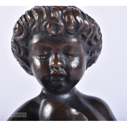 615 - Bronze 'Morin' Sculpture of Boy Holding Chalice with Square Base. 19 cm high.