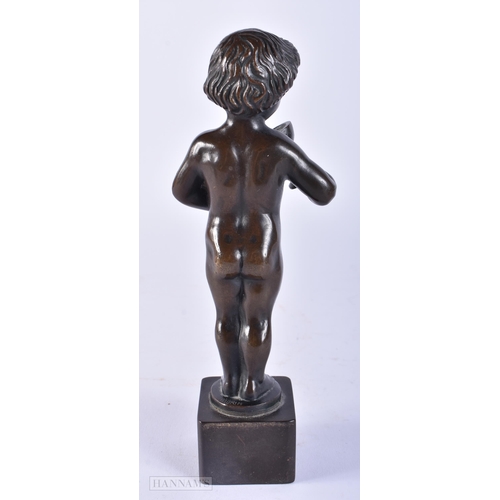 615 - Bronze 'Morin' Sculpture of Boy Holding Chalice with Square Base. 19 cm high.