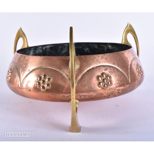 617 - WMF Copper and Brass Planter with Embossed Flower Heads. 22cm wide.