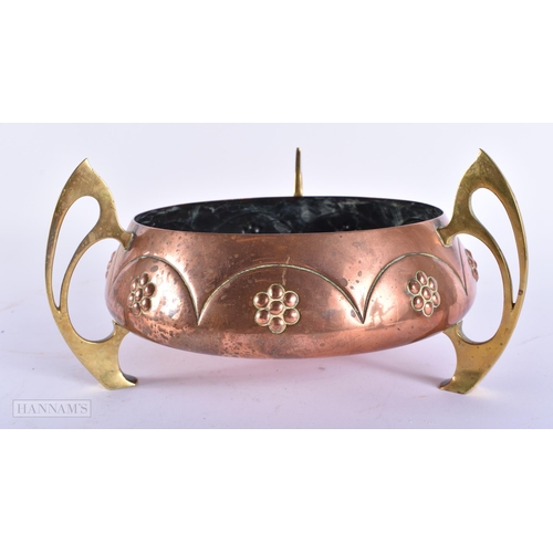 617 - WMF Copper and Brass Planter with Embossed Flower Heads. 22cm wide.