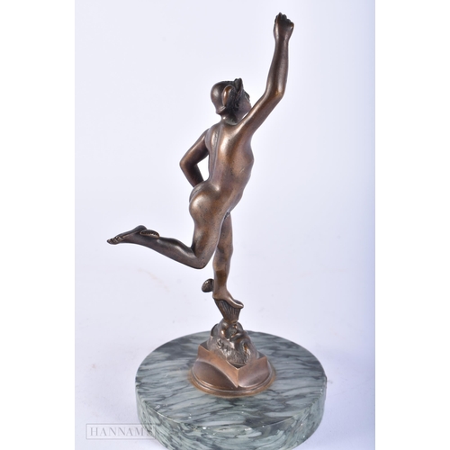 619 - Mercury Standing on the Breath of Zeus Bronze Statue, with applied silver plaque. 21 cm high.