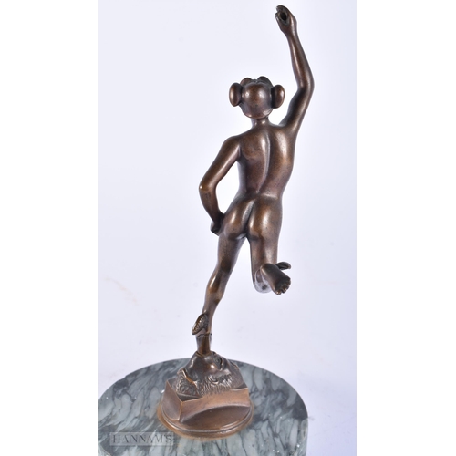 619 - Mercury Standing on the Breath of Zeus Bronze Statue, with applied silver plaque. 21 cm high.