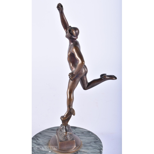 619 - Mercury Standing on the Breath of Zeus Bronze Statue, with applied silver plaque. 21 cm high.