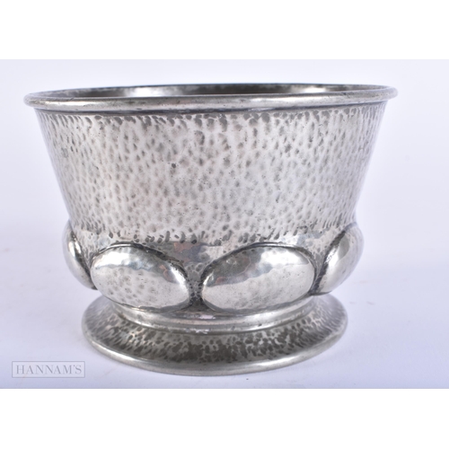 621 - Antique 'Tudric' Pewter Cache Pot, Hammer Textured. 13 cm wide.