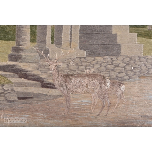 632 - S Nishimura Japanese Needlepoint Artwork Wall Hanging. 40 cm x 32 cm.