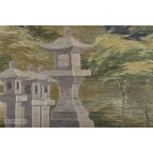 632 - S Nishimura Japanese Needlepoint Artwork Wall Hanging. 40 cm x 32 cm.