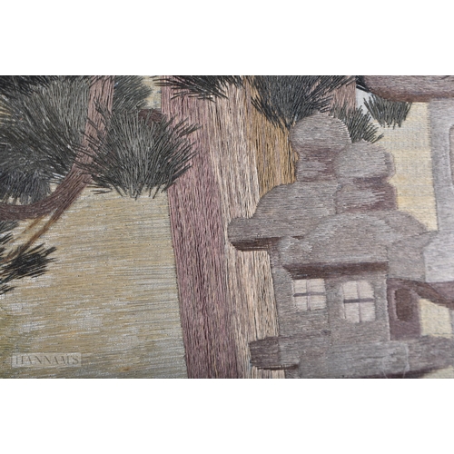 632 - S Nishimura Japanese Needlepoint Artwork Wall Hanging. 40 cm x 32 cm.