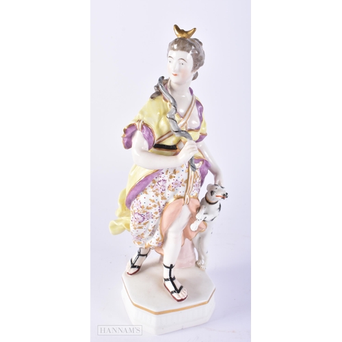 642 - AN ANTIQUE DERBY PORCELAIN FIGURE together with a Chamberlains teapot, a pair of silver handled uten... 