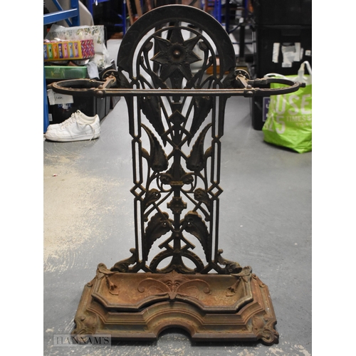 65 - AN UNUSUAL VICTORIAN CAST IRON STICK STAND possibly Christopher Dresser or Coalbrookdale. 75 cm x 55... 