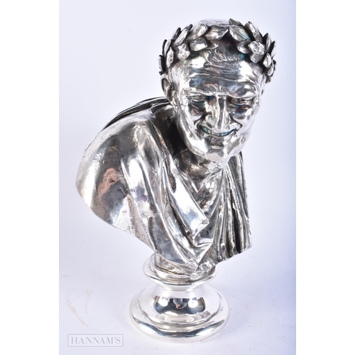 681 - AN UNUSUAL 19TH CENTURY SILVERED BRONZE BUST OF A CLASSICAL MALE by Oudry (1854-1882). 34 cm x 20 cm... 