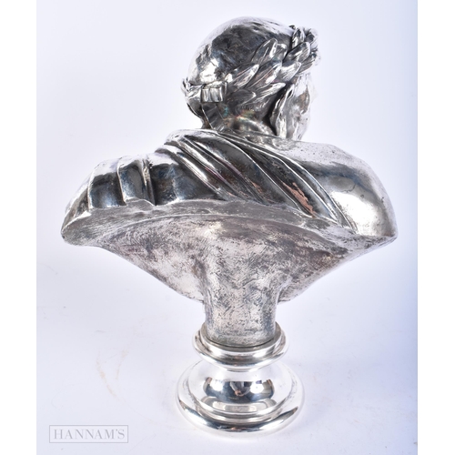 681 - AN UNUSUAL 19TH CENTURY SILVERED BRONZE BUST OF A CLASSICAL MALE by Oudry (1854-1882). 34 cm x 20 cm... 