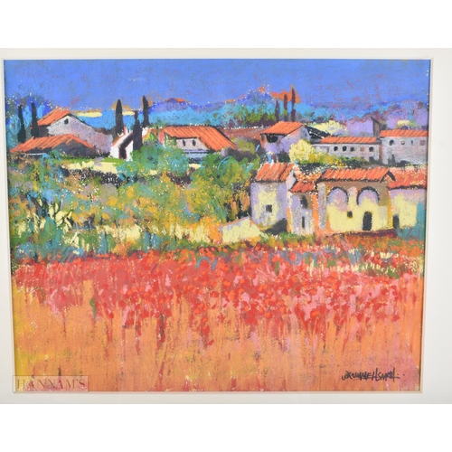 702 - Tony Brummel Smith (20th Century) Landscape pastel painting, Umbrian Village. 65 cm x 58 cm.