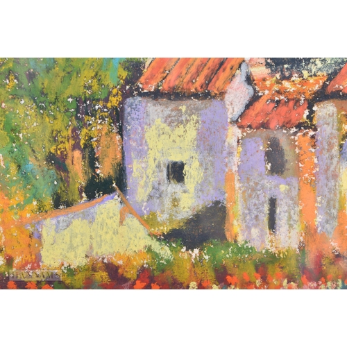 702 - Tony Brummel Smith (20th Century) Landscape pastel painting, Umbrian Village. 65 cm x 58 cm.