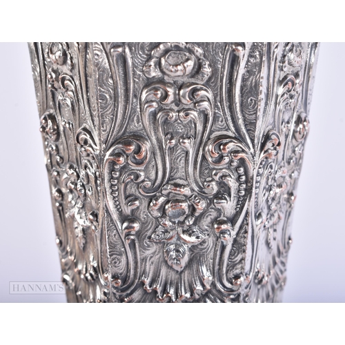 717 - A VERY LARGE ANTIQUE DUTCH SILVER PLATED REPOUSSE VASE. 40 cm high.