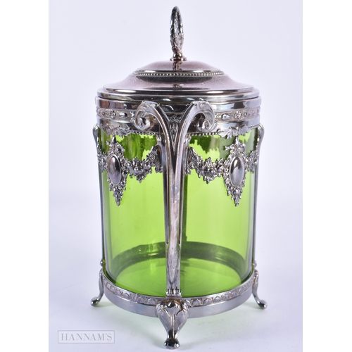 73 - AN ART NOUVEAU WMF TWIN HANDLED SILVER PLATED VASE AND COVER. 22cm x 13 cm.