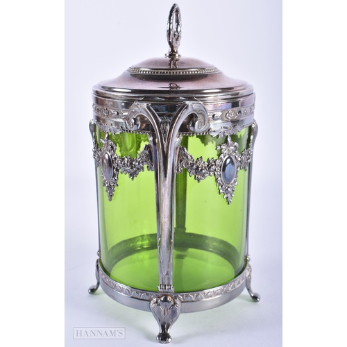 73 - AN ART NOUVEAU WMF TWIN HANDLED SILVER PLATED VASE AND COVER. 22cm x 13 cm.