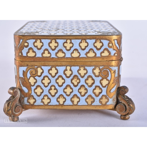 737 - AN ANTIQUE FRENCH CHAMPLEVE ENAMEL CASKET. 9 cm x 7 cm.