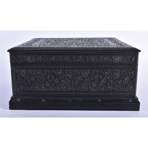 74 - A FINE 19TH CENTURY ISLAMIC MIDDLE EASTERN CARVED WOOD HUMIDOR beautifully carved with flowers and v... 