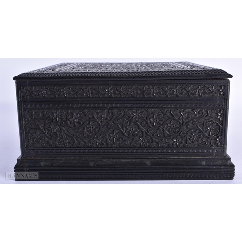 74 - A FINE 19TH CENTURY ISLAMIC MIDDLE EASTERN CARVED WOOD HUMIDOR beautifully carved with flowers and v... 