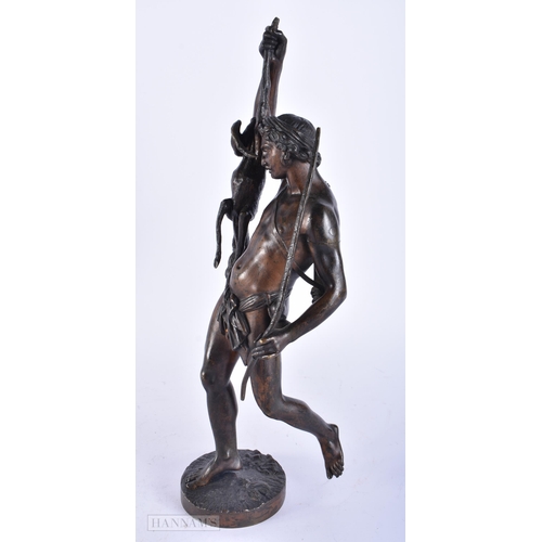 765 - AN ANTIQUE BRONZE FIGURE OF A HUNTER. 38cm high.