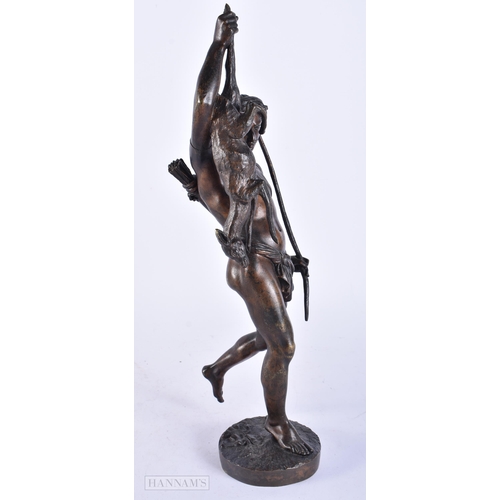 765 - AN ANTIQUE BRONZE FIGURE OF A HUNTER. 38cm high.