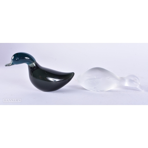 769 - TWO ART GLASS DUCKS one Baccarat. Largest 12 cm wide. (2)