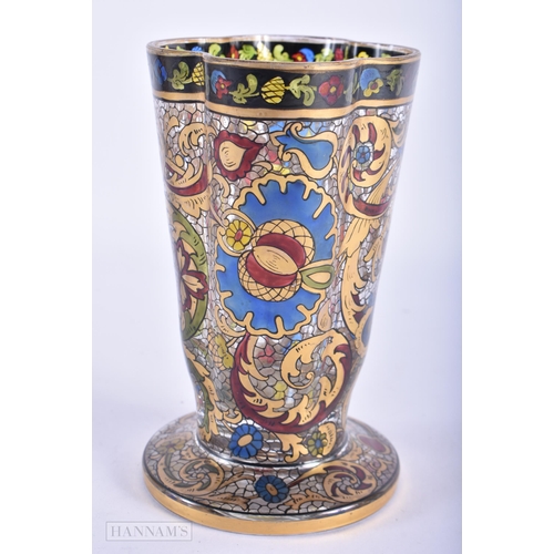 77 - A FINE ART NOUVEAU JULIUS MULHAUS & CO HAIDA BOHEMIAN GLASS VASE beautifully painted with flowers an... 