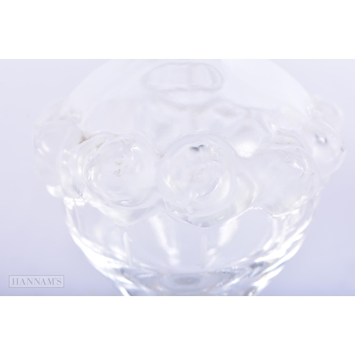 772 - A LALIQUE GLASS BOTTLE AND STOPPER. 14cm high.