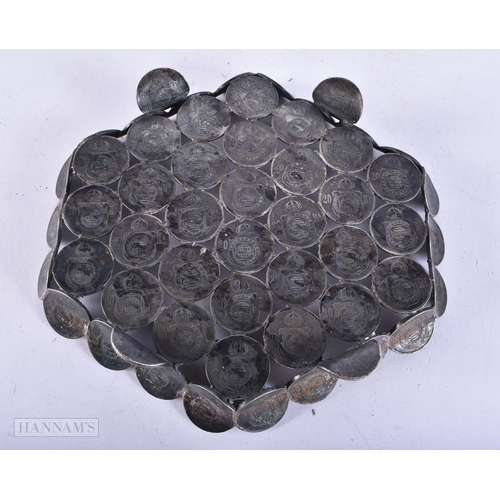 775 - AN ANTIQUE SILVER COIN TRAY. 382 grams. 18.5 cm x 17.5 cm.