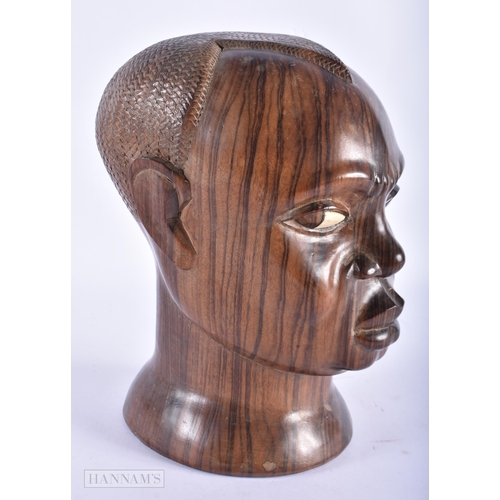 80 - A LOVELY AFRICAN CARVED LIGNUM VITAE BUST OF A MALE. 23 cm x 12 cm.