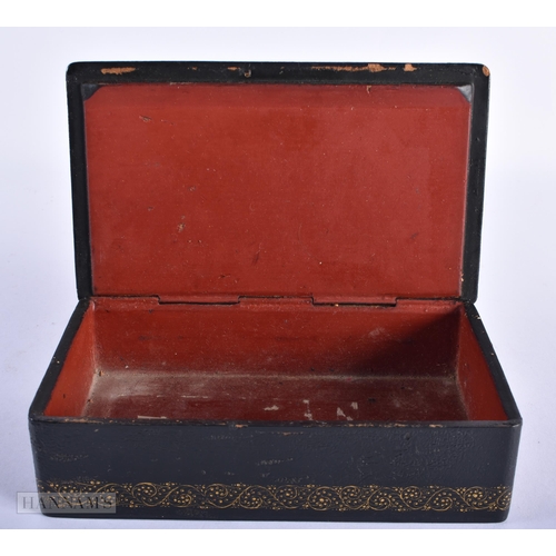 84 - AN ANTIQUE RUSSIAN BLACK LACQUER BOX. 17 cm x 10 cm.