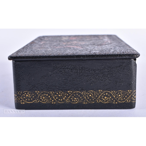 84 - AN ANTIQUE RUSSIAN BLACK LACQUER BOX. 17 cm x 10 cm.