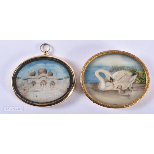 1275 - TWO WATERCOLOUR PAINTED PLAQUES. Largest 8 cm x 6.5 cm. (2)