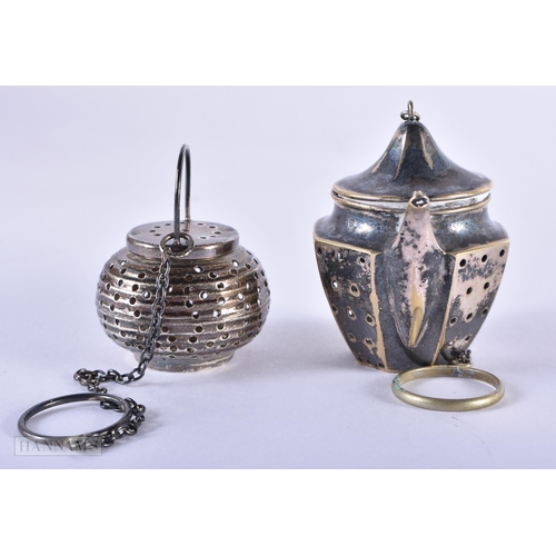 1282 - TWO SILVER TEA INFUSERS. 29.3 grams. Largest 5.25 cm x 5.5 cm. (2)