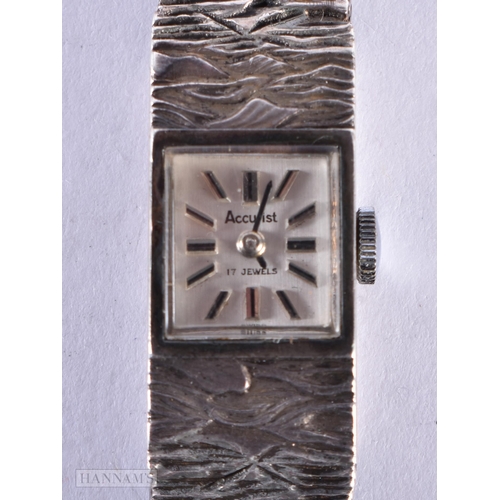 1584 - A SILVER ACCURIST WRIST WATCH. Running. 34 grams. 1.25 cm wide inc crown.