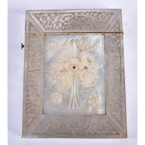 1586 - AN ANTIQUE MOTHER OF PEARL CARD CASE. 10.25 cm x 7.75 cm.