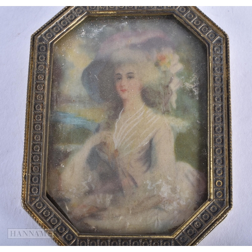 1590 - AN ANTIQUE PAINTED WATERCOLOUR MIRROR. 14.25 cm x 5.25 cm.