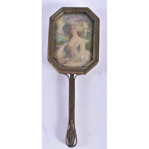 1590 - AN ANTIQUE PAINTED WATERCOLOUR MIRROR. 14.25 cm x 5.25 cm.