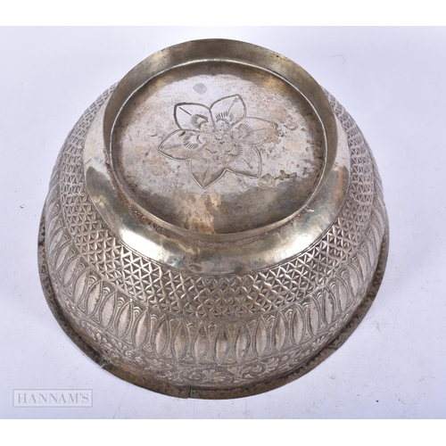 1949 - AN ANTIQUE INDIAN ISLAMIC SILVER BOWL. 212 grams. 21.5 cm x 9.5 cm.