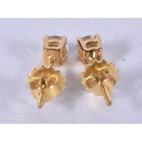 1965 - A PAIR OF 18CT GOLD 0.5 CT DIAMOND EARRINGS. 1.4 grams. 0.4 cm x 0.4 cm.