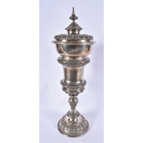 1973 - A VERY LARGE 19TH CENTURY CONTINENTAL SILVER VASE AND COVER. 975 grams. 48 cm high.