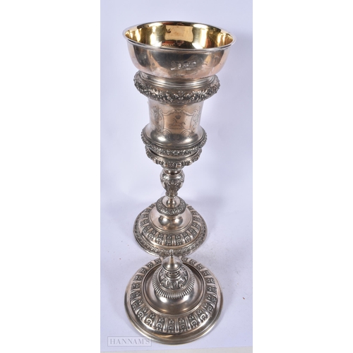 1973 - A VERY LARGE 19TH CENTURY CONTINENTAL SILVER VASE AND COVER. 975 grams. 48 cm high.