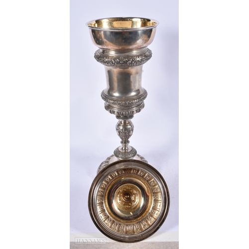 1973 - A VERY LARGE 19TH CENTURY CONTINENTAL SILVER VASE AND COVER. 975 grams. 48 cm high.